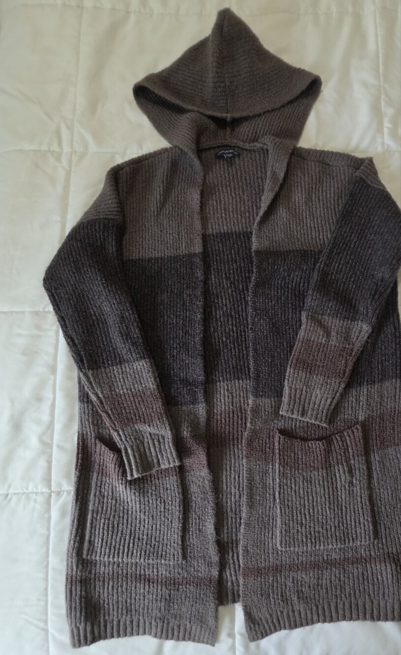 American Eagle Outfitters Hooded Knit Cardigan in Brown & Charcoal
